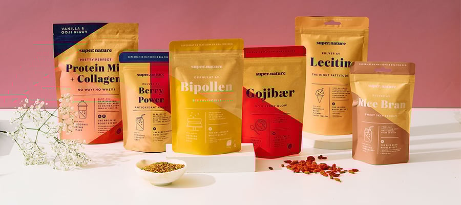 Image of Supernatures topping, smoothie boosters and plantbased protein powder. 